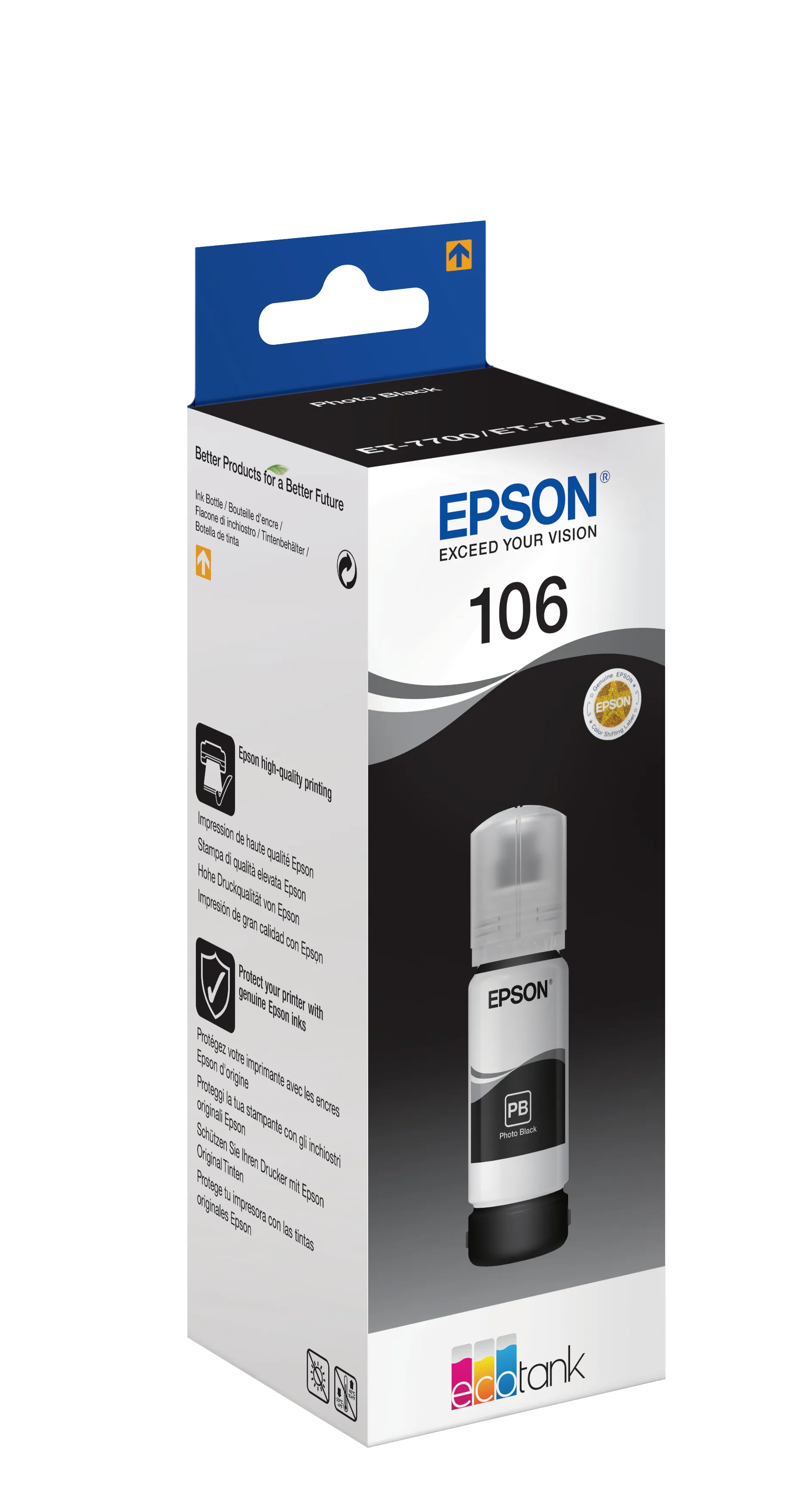 Epson 106 EcoTank Ink Bottle, 70 ml, Photo Black