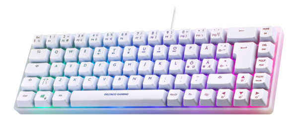 Deltaco Gaming White Line WK70. 60%, membraanikytkimet, RGB -pelin&auml;pp&auml;imist&ouml;, valkoinen