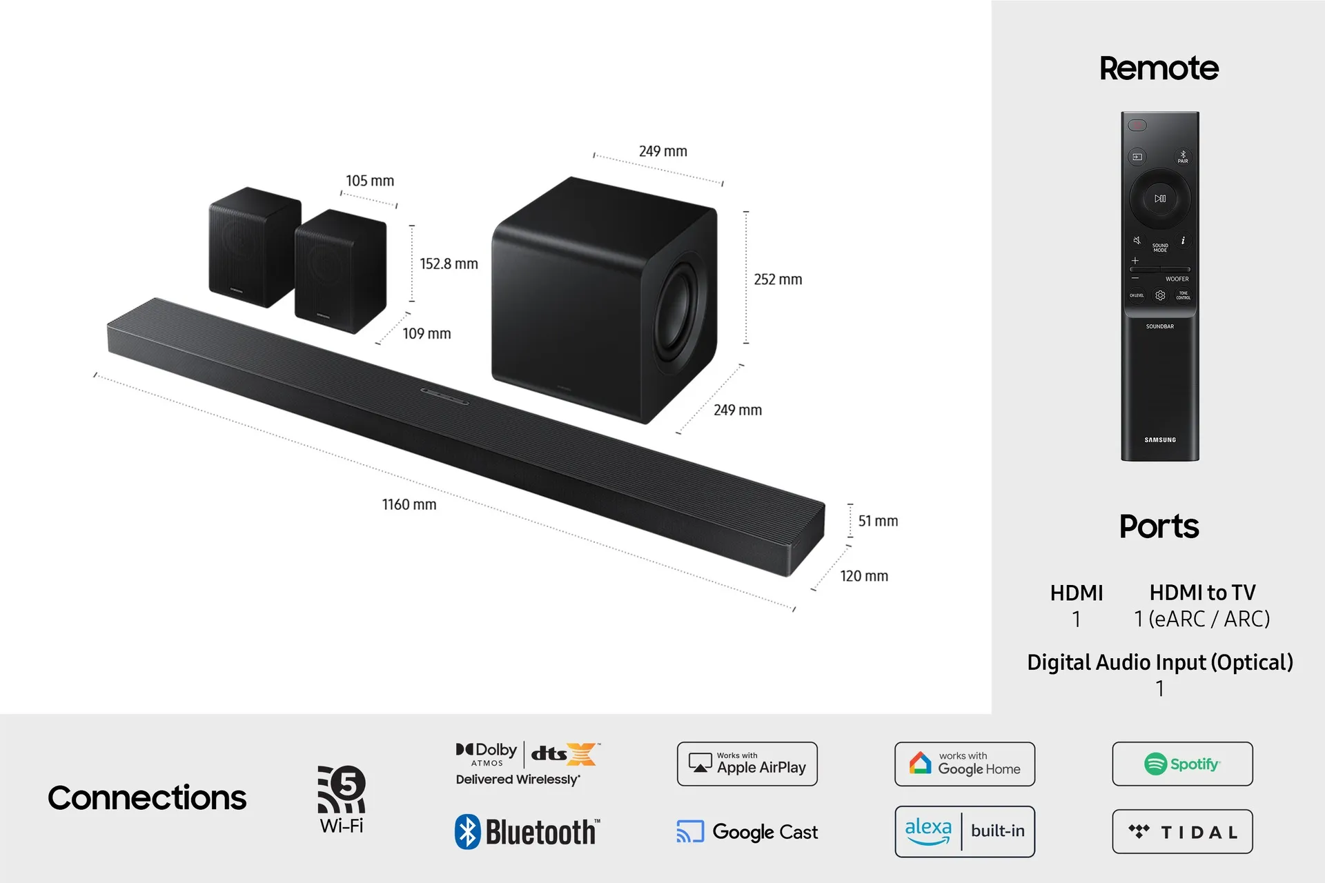 Samsung HW-QS750F 5.1.2 Dolby Atmos Soundbar system, with wireless subwoofer, Black