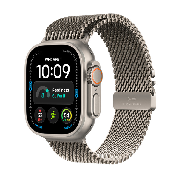 Apple Watch Ultra 4 49 mm titanboett naturlig med milanesisk loop naturligt titan (Small)