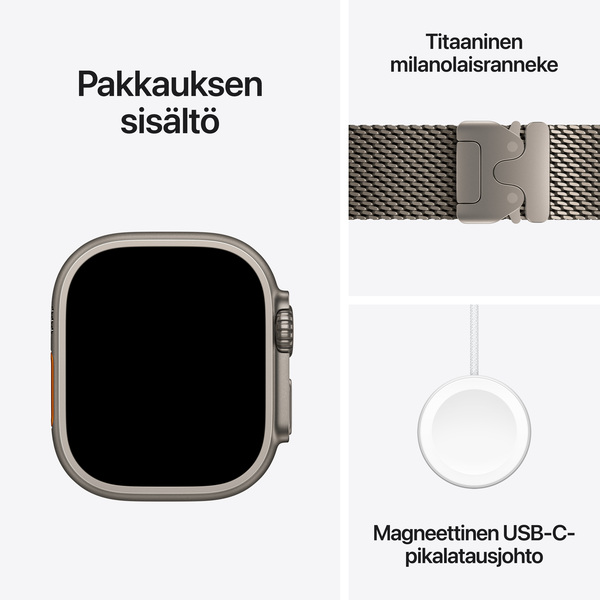 Apple Watch Ultra 4 49 mm titanboett naturlig med milanesisk loop naturligt titan (Small)