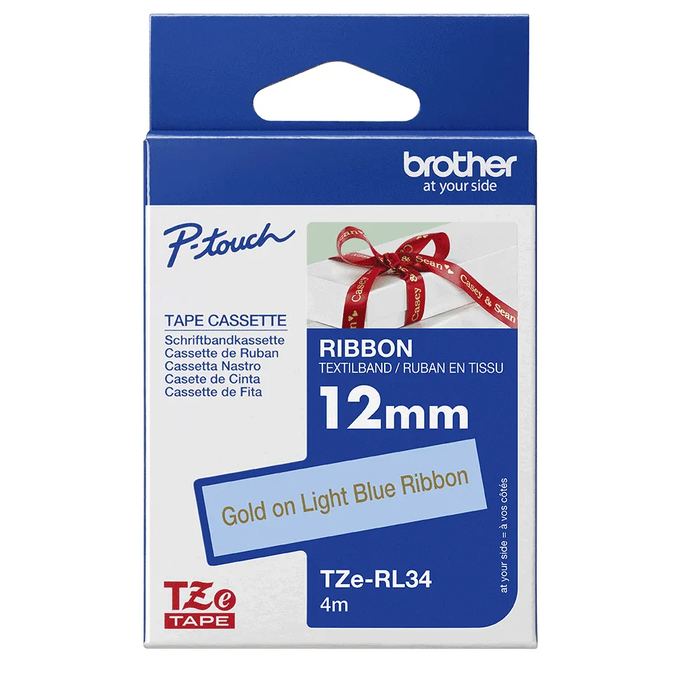 Brother TZeR satin tape 12mm x 4m gold on light blue