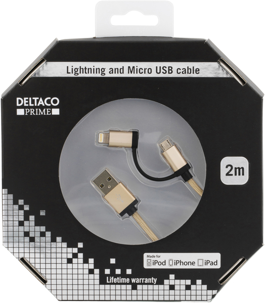 Deltaco Prime USB A - Lightning - cable, 2m, Gold