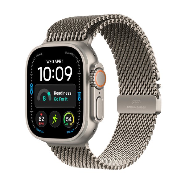 Apple Watch Ultra 4 49 mm titanboett naturlig med milanesisk loop naturligt titan (Small)