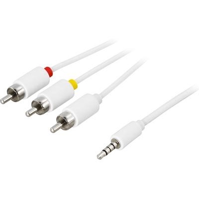 DELTACO Audio/videokabel 1x3,5mm ha - 3xRCA ha 2m, vit