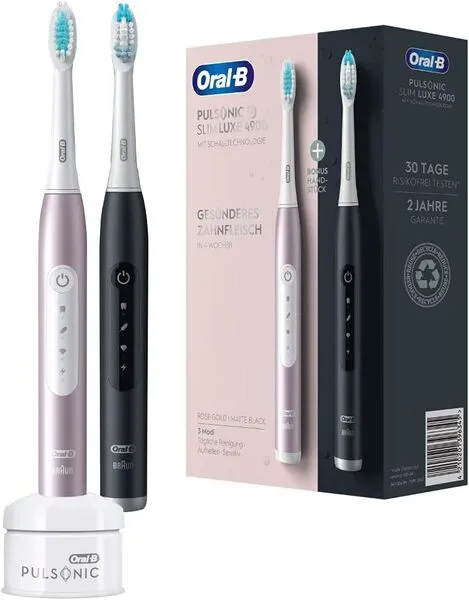 Braun Oral-B Pulsonic Luxe Slim 4900 - eltandborste, 2 handtag, svart/rosa guld