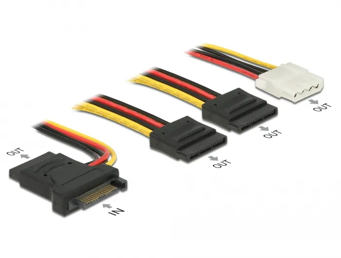 Power Cable SATA 15 pin plug > 3 x SATA receptacle + 1 x Molex 4 pin f