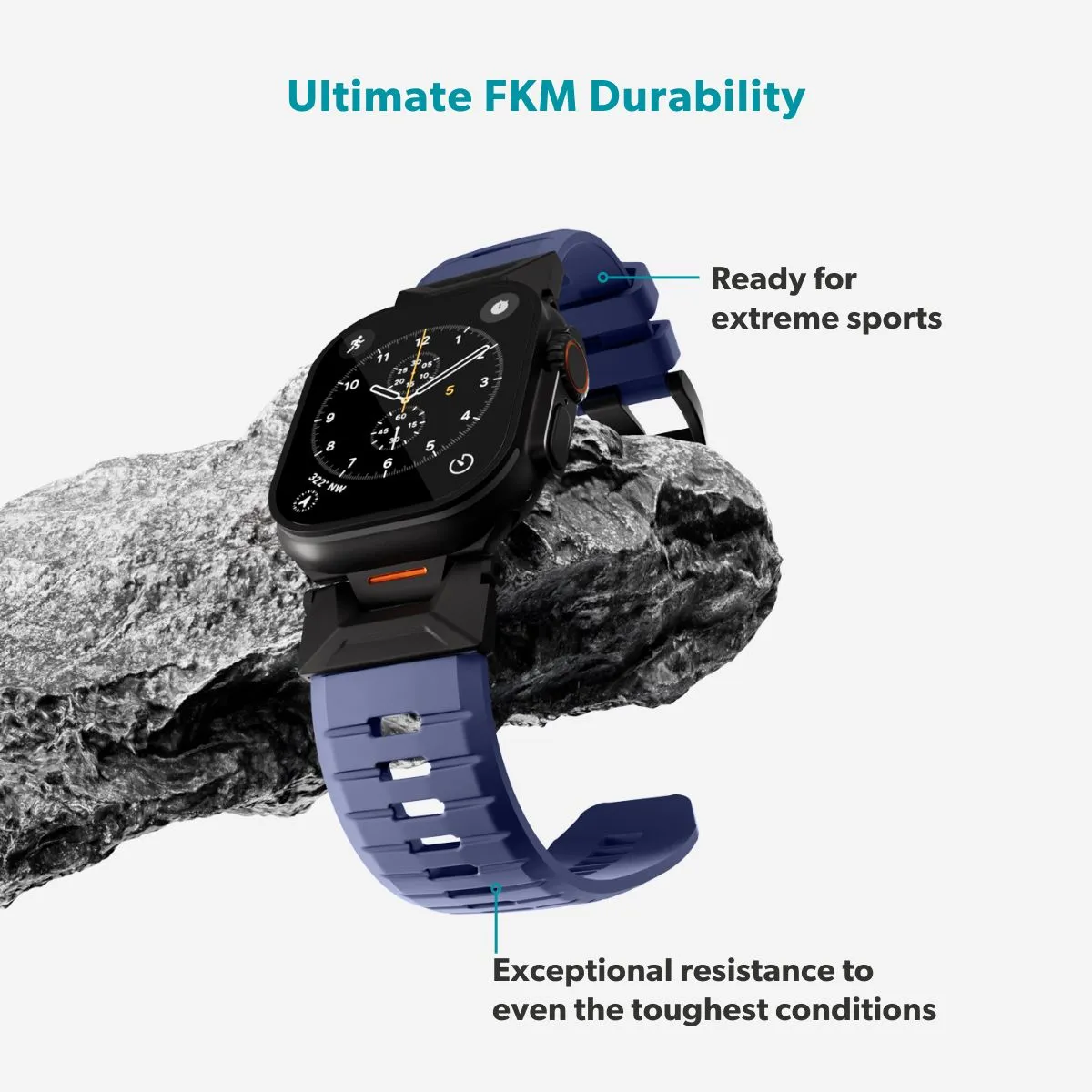 Epico FKM Rubber Pro Watch Band with Stainless Steel Fastening | Apple Watch SE (44mm)/Series 1-9 (42/44/45mm) 10-11 (46mm)/Ultra (49mm) | Blue