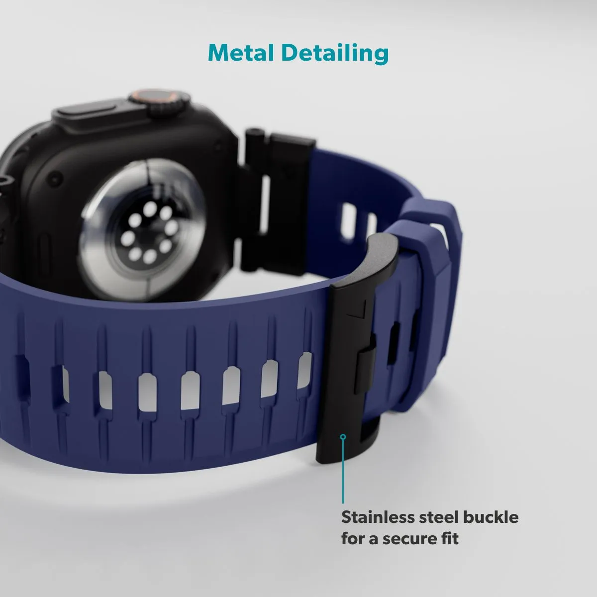 Epico FKM Rubber Pro Watch Band with Stainless Steel Fastening | Apple Watch SE (44mm)/Series 1-9 (42/44/45mm) 10-11 (46mm)/Ultra (49mm) | Blue