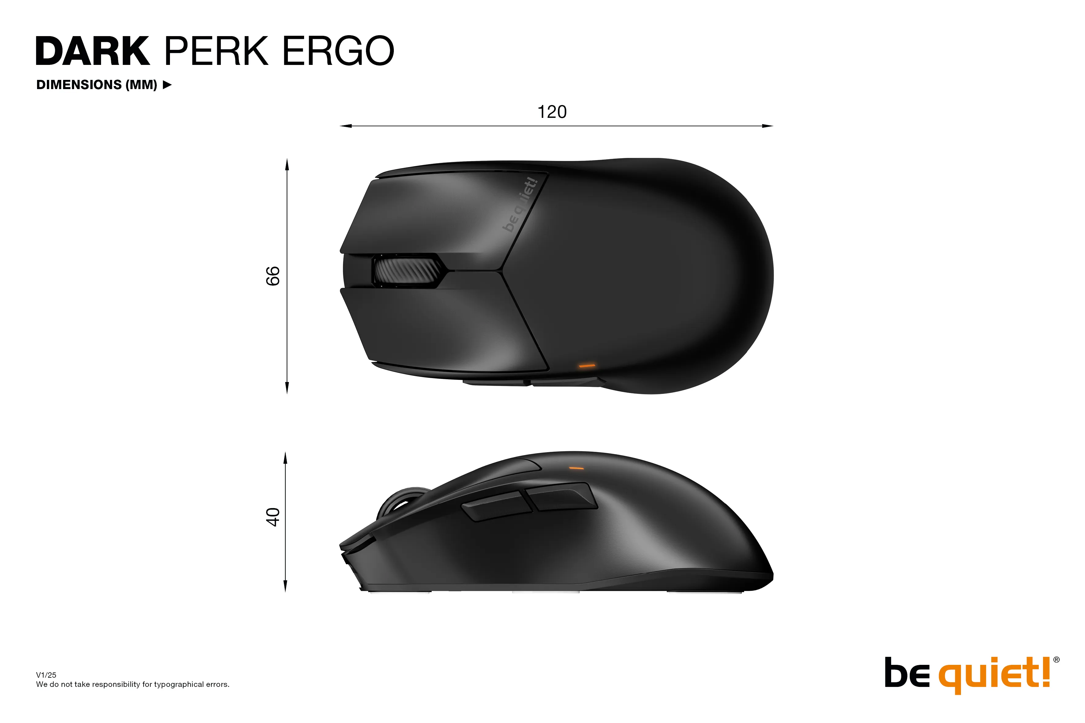 be quiet! Dark Perk Ergo -langaton ergonominen pelihiiri, musta
