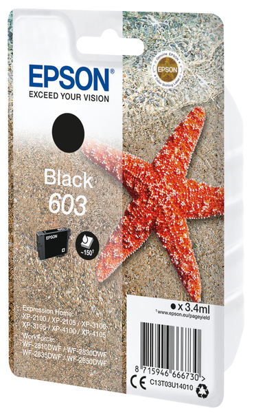 Epson 603 - 3.4 ml - musta - alkuperäinen - blister RF:llä/äänihälyttimellä - mustepatruuna malleihin Expression Home XP-2100, XP-3100, XP-4100