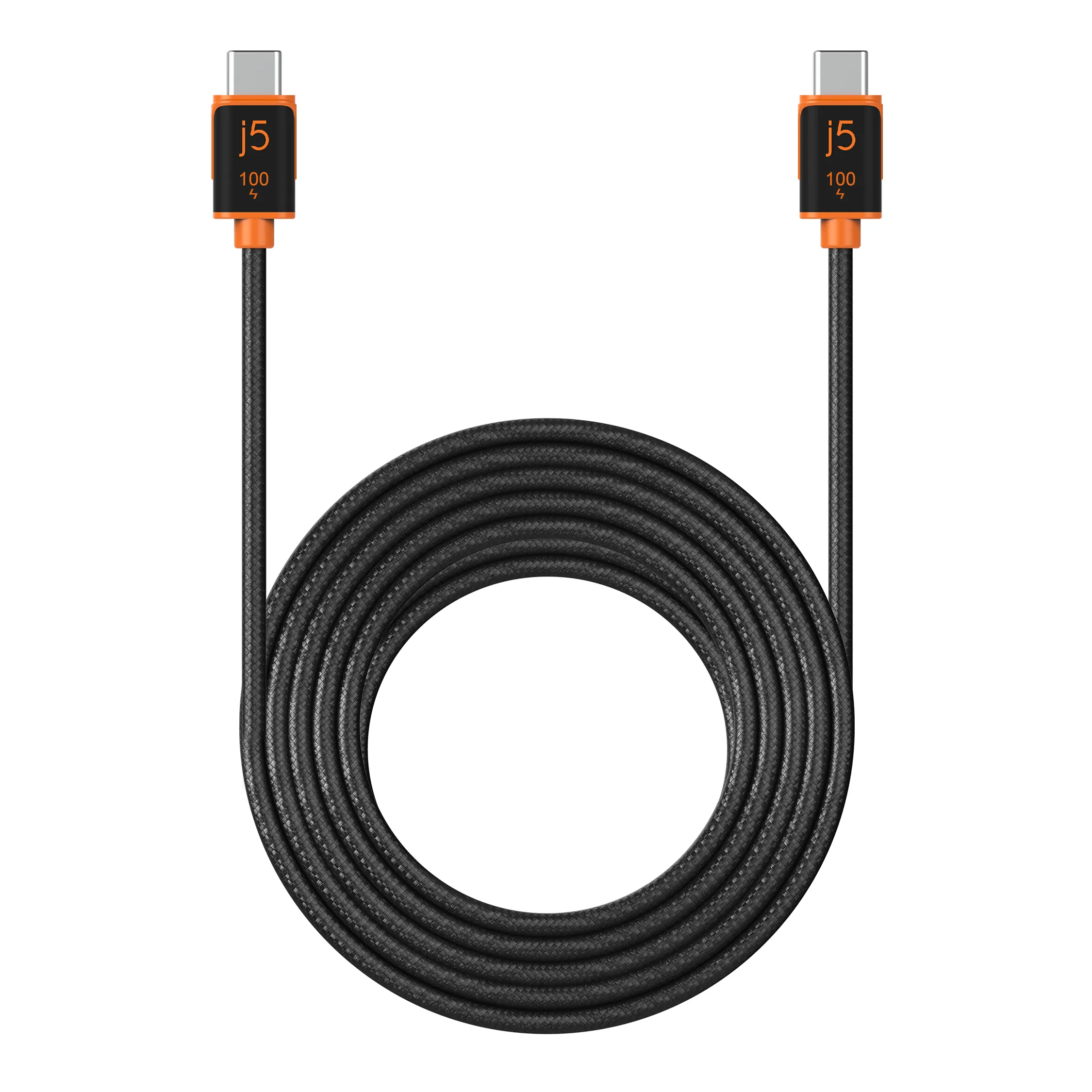 j5create JUCX25L30-N USB-C -kaapeli, 100 W, 3 m, musta, oranssi