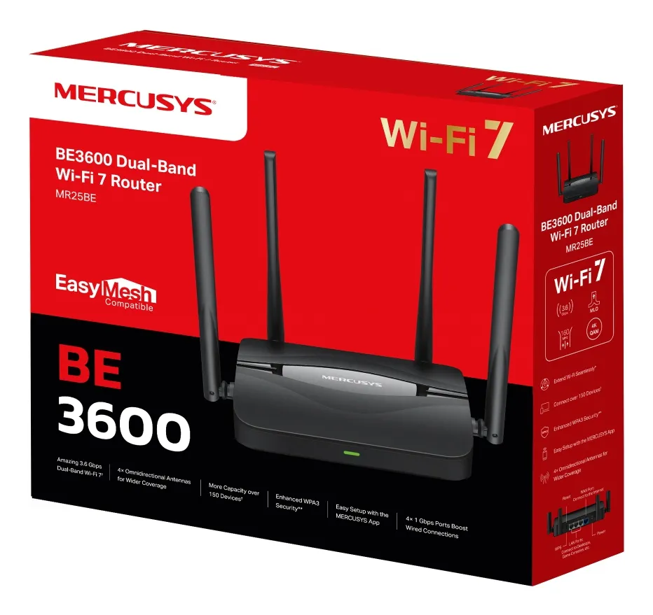 Mercusys MR25BE -reititin, Wi-Fi 7, BE3600, Dual-band, musta