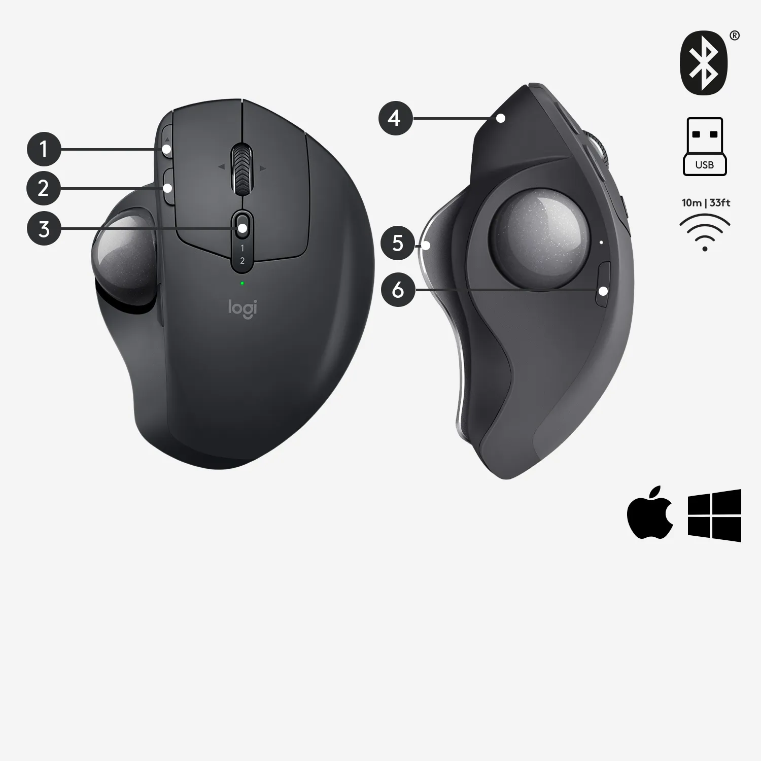 Logitech MX Ergo - trådlös trackball-mus, grafit