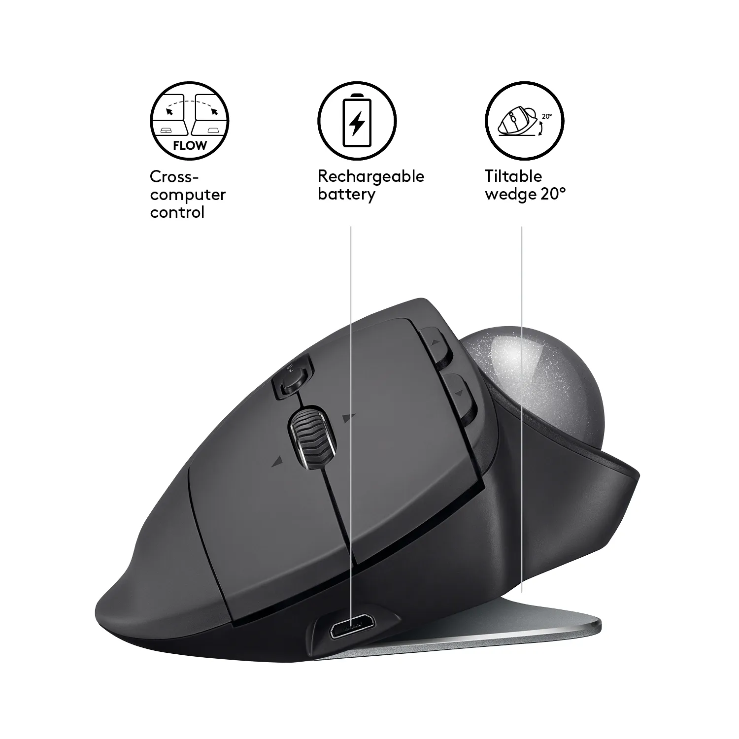Logitech MX Ergo - trådlös trackball-mus, grafit