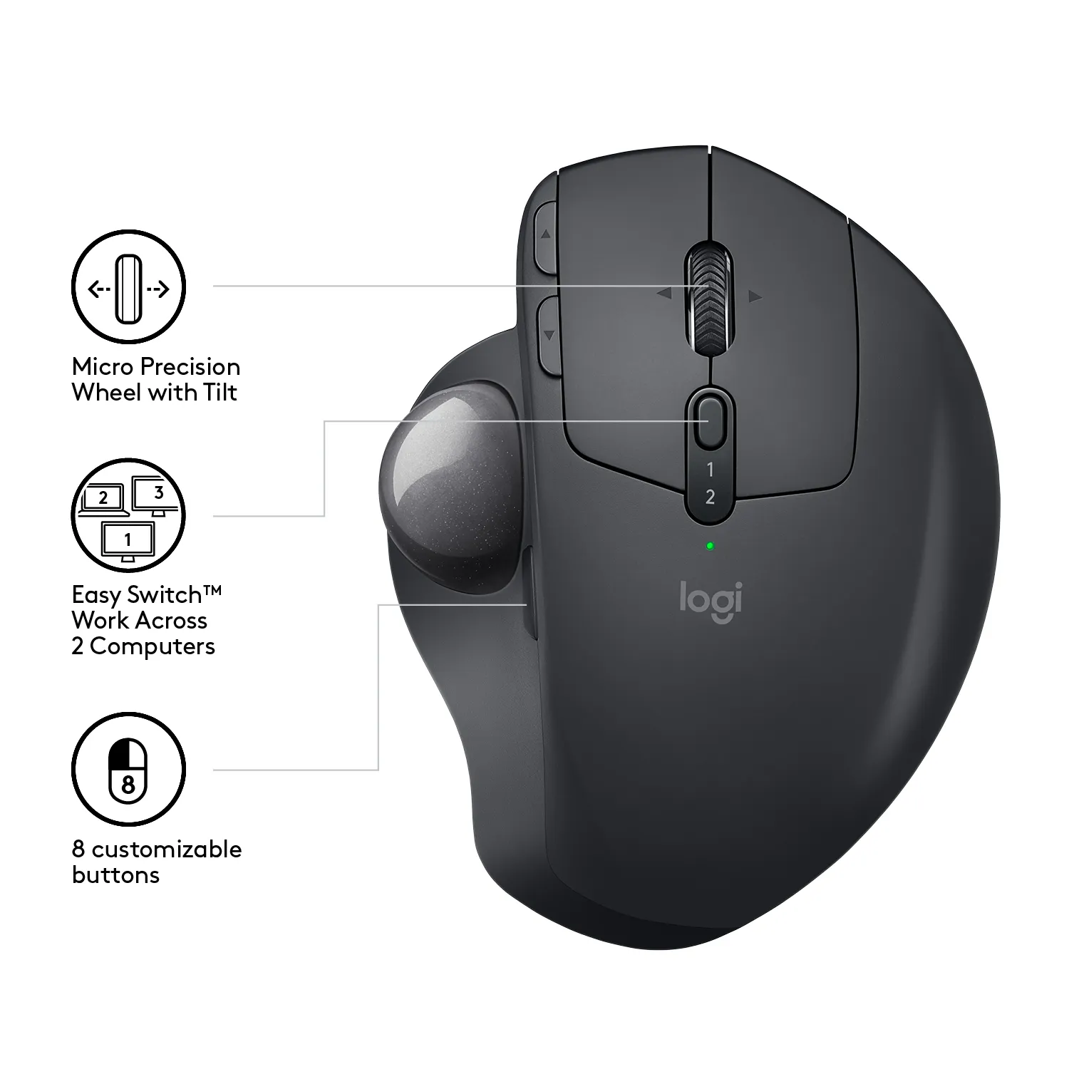 Logitech MX Ergo - tr&aring;dl&ouml;s trackball-mus, grafit