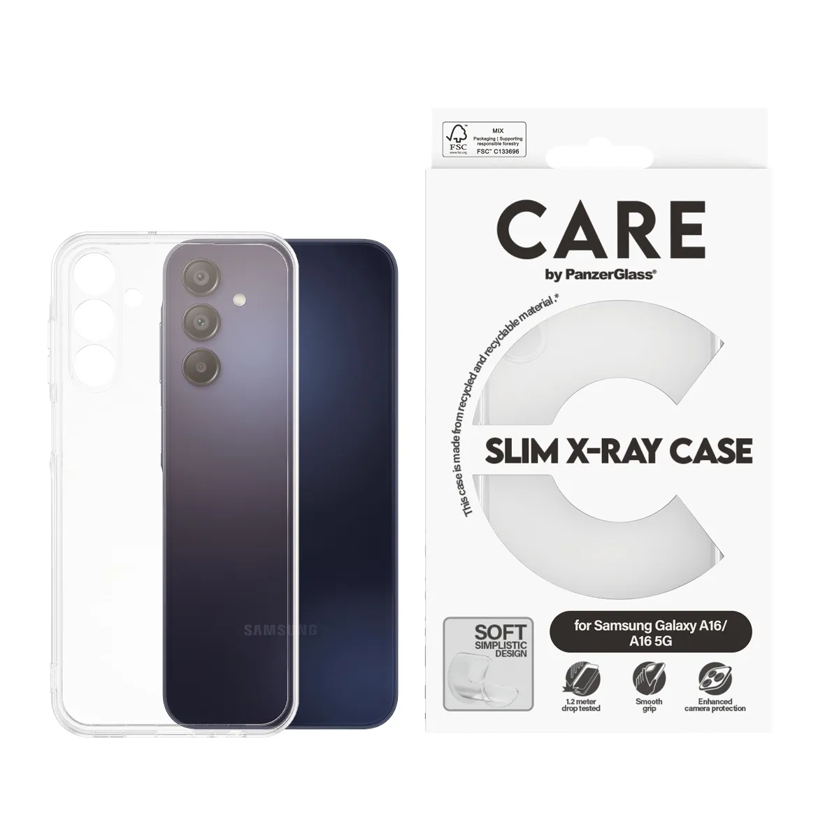 Care by PanzerGlass Galaxy A16 / A16 5G Slim X-Ray -suojakuori, L&auml;pin&auml;kyv&auml;
