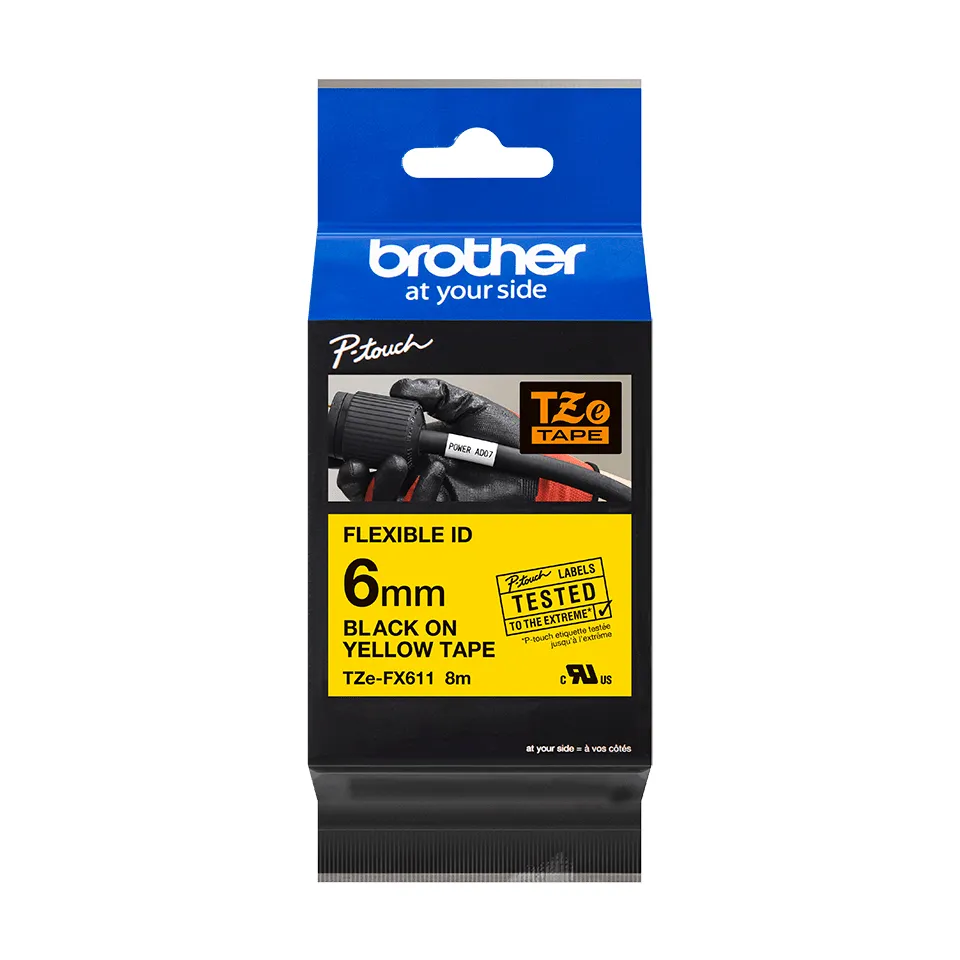 BROTHER TZEFX611 6 BLACK ON YELLOW FLEX