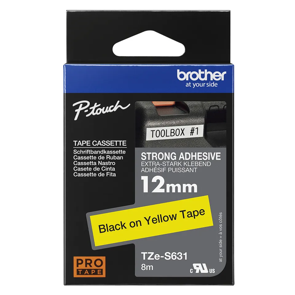 BROTHER TZES631 special tape 12mm 8m yellow black extra-strong adhesive for lettering instrument