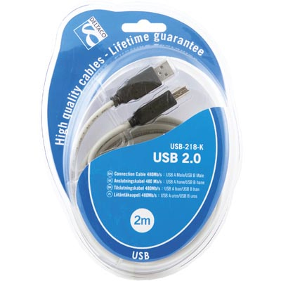 DELTACO USB 2.0 kaapeli A-B u-u,  2m, beige