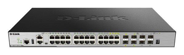 D-Link DGS 3630-28TC - Kytkin - L3 - Hallinnoitu - 20 x 10/100/1000 + 4 x combo Gigabit SFP + 4 x 10 Gigabit SFP+ - r&auml;kkiin asennettava
