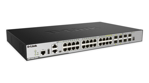 D-Link DGS 3630-28TC - Kytkin - L3 - Hallinnoitu - 20 x 10/100/1000 + 4 x combo Gigabit SFP + 4 x 10 Gigabit SFP+ - r&auml;kkiin asennettava