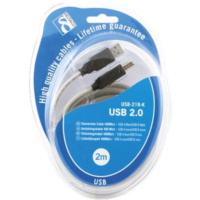 DELTACO USB 2.0 kaapeli A-B u-u,  2m, beige