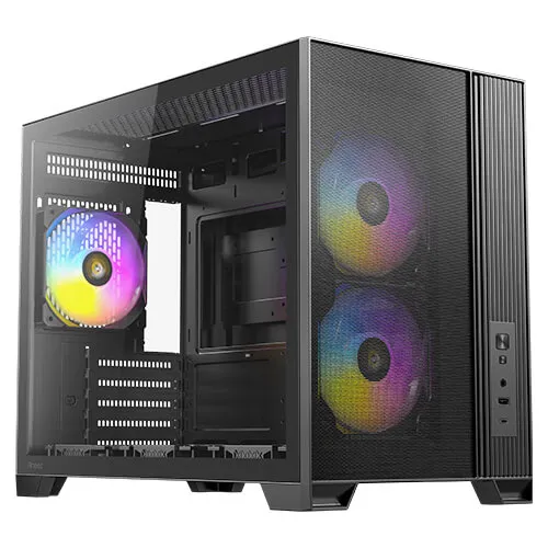 Antec FLUX M Micro-ATX Case with window and RGB lighting, Black