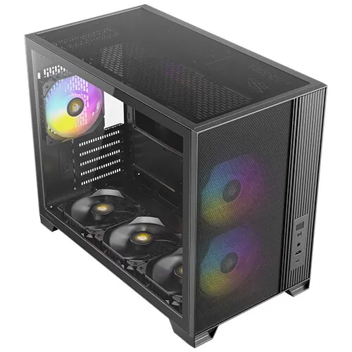 Antec FLUX M Micro-ATX Case with window and RGB lighting, Black