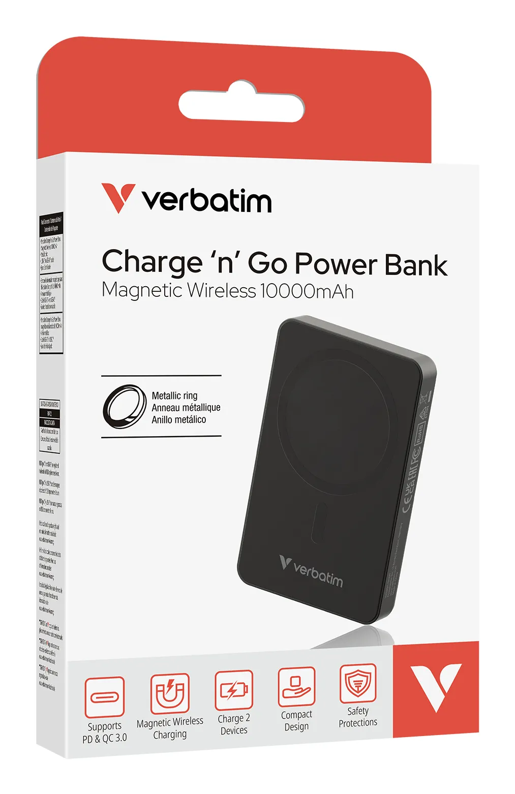 Verbatim Charge n Go Magnetic Wireless -varavirtal&auml;hde, 10000 mAh, Musta