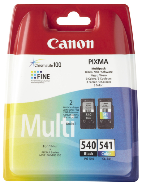 Canon PG-540 / CL-541 Multipack - 2 pakettia - musta, v&auml;ri (sinivihre&auml;, sinipunainen, keltainen) - alkuper&auml;inen - mustes&auml;ili&ouml; malleihin PIXMA MG3150, MG3250, MG
