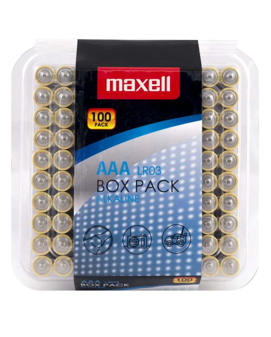 Maxell Box Pack, LR03 / AAA batterier, alkaliska, 1,5V, 100-pack