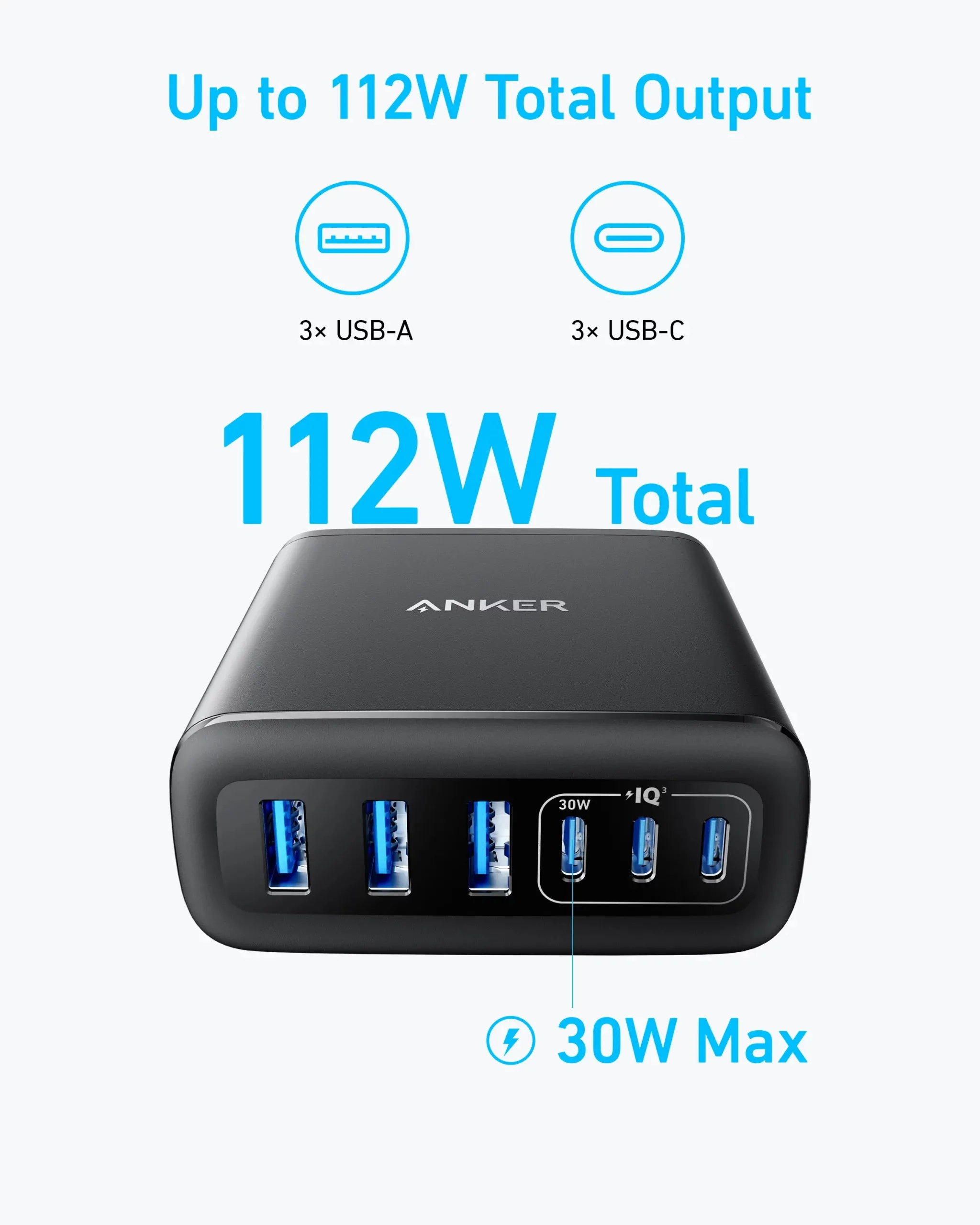 Anker 6-port charger 112W GaN, Black