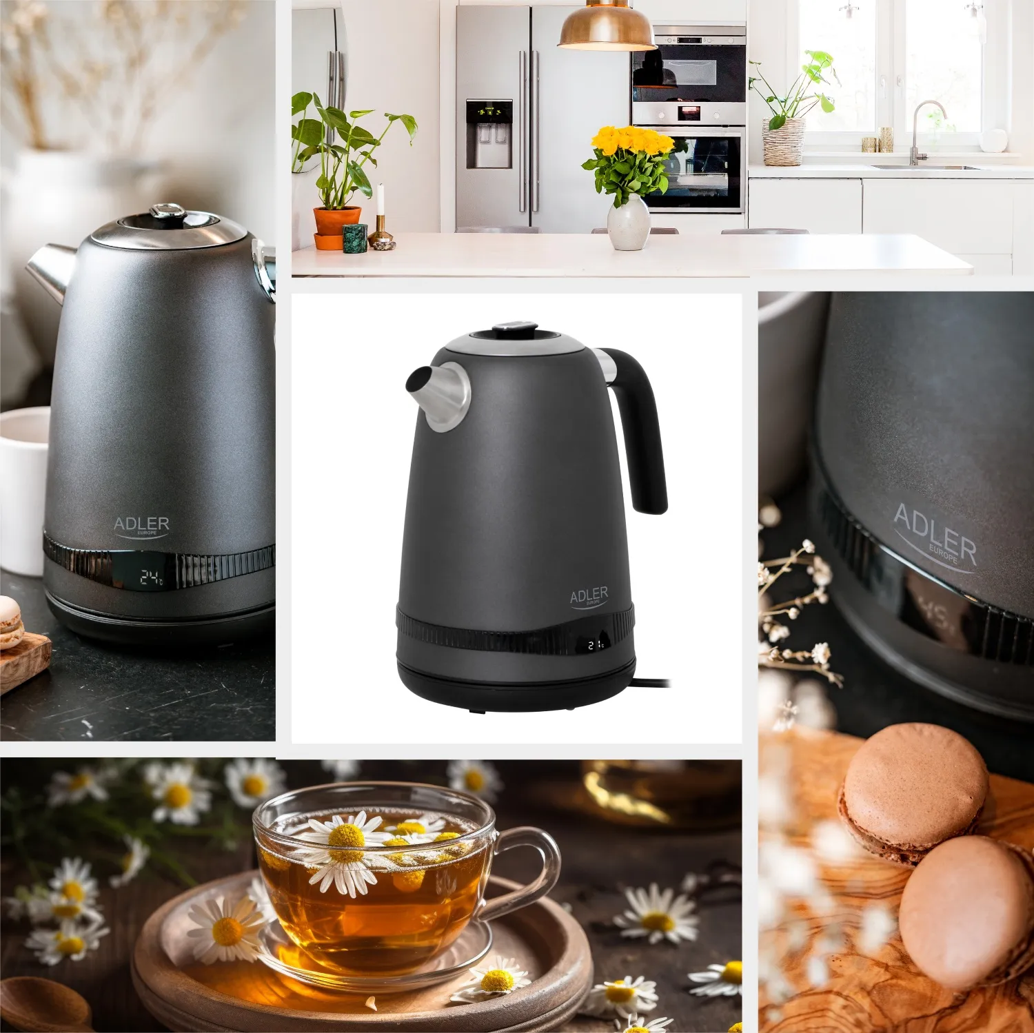 Adler AD 1295g kettle, 1.7L, 2200W, Satin grey