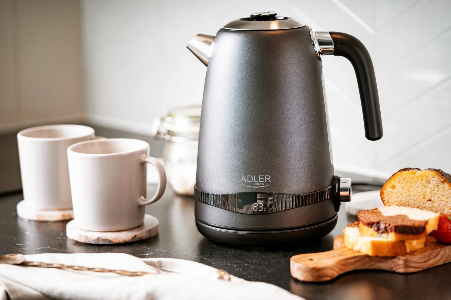 Adler AD 1295g vattenkokare, 1,7 l, 2200 W, Satin grey