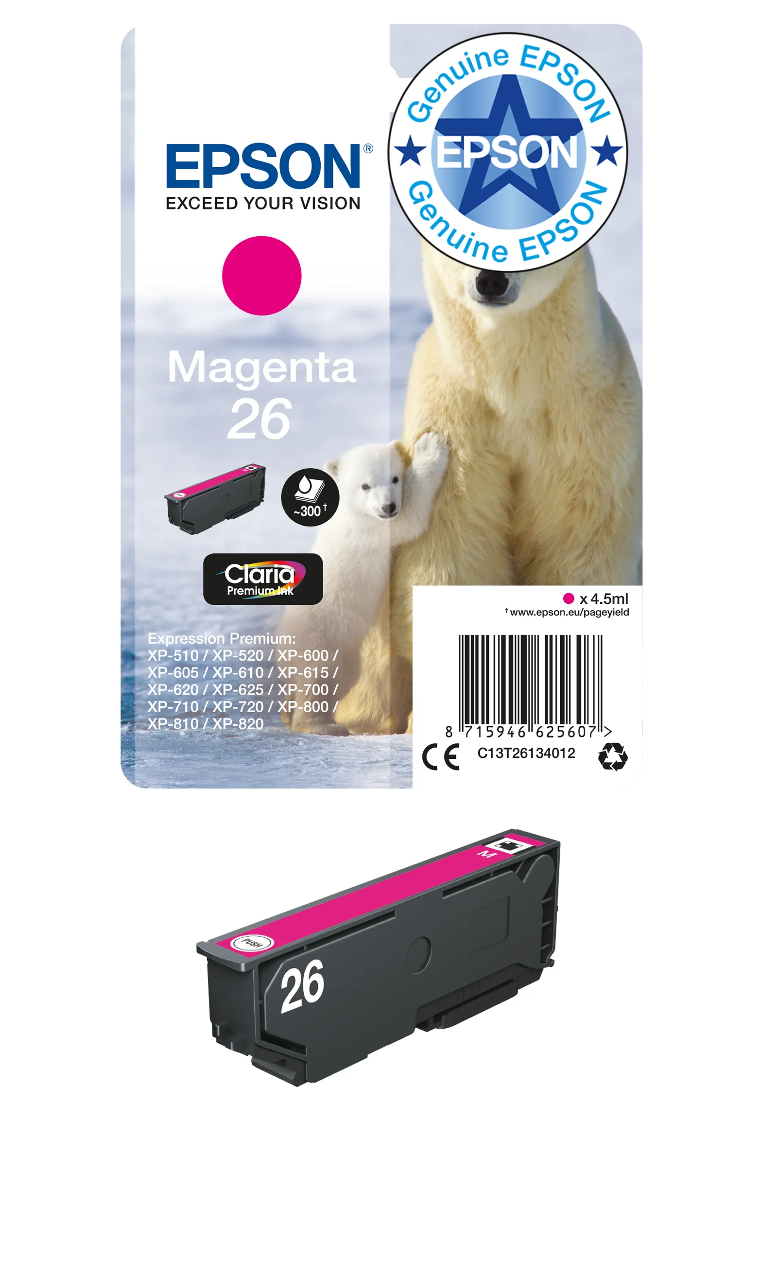 Epson 26 -mustekasetti, 4.5 ml, magenta