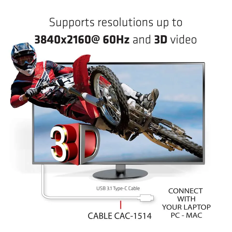 Club 3D 3.1 USB-C - 2.0 HDMI active - cable, White, 1.8m