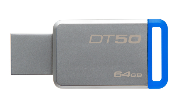 Kingston DataTraveler DT50 64 GB Class 10 U3 USB-minne, bl&aring; (Metal)