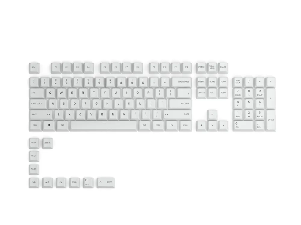 Glorious GPBT Keycaps -näppäinhatut, Arctic White, 115 kpl