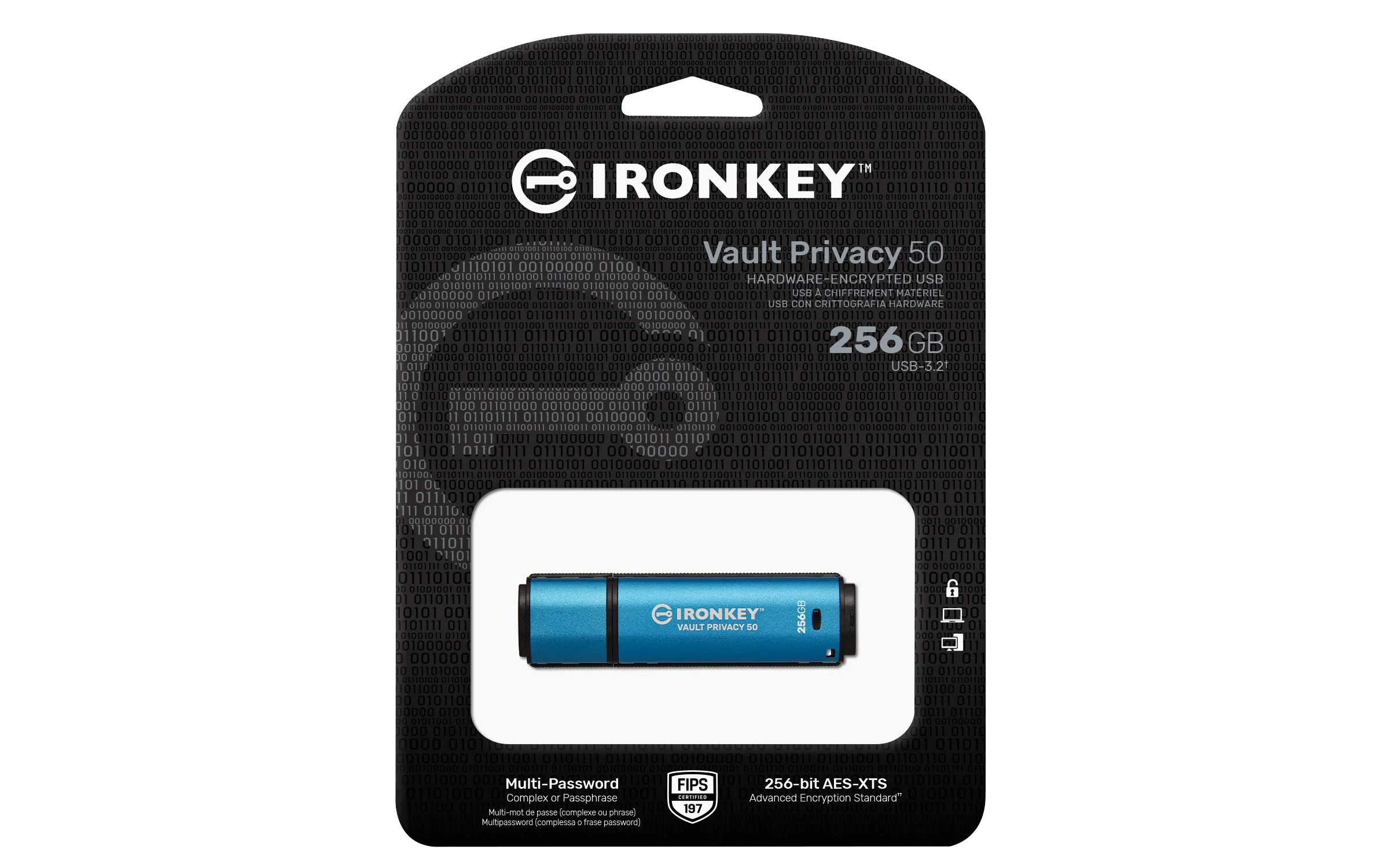 Kingston IronKey Vault Privacy 50 256 Gt USB 3.2 Gen 1x1 -muistitikku, Sininen