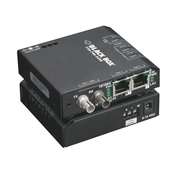 BLACKBOX DRX 10-100 CONVERTER H, (2) 10/100 MBPS RJ-45 - MULTIMODE, ST, 100240 VAC, 2KM