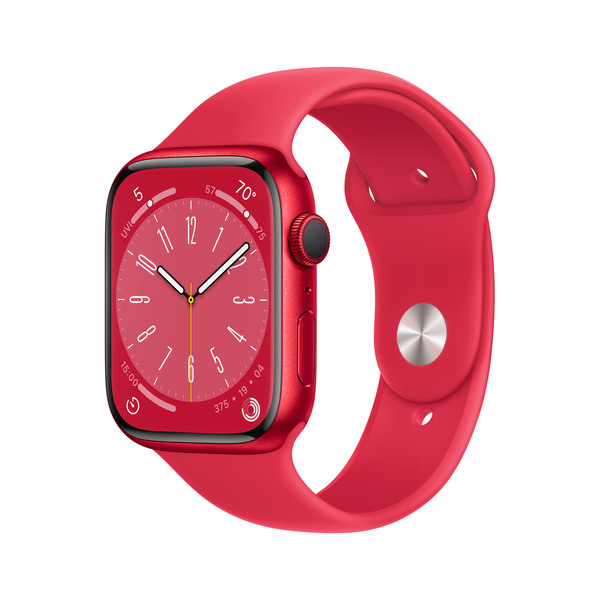 Apple Watch Series 8 GPS, 45mm aluminiumboett (PRODUCT)RED, Sport Band