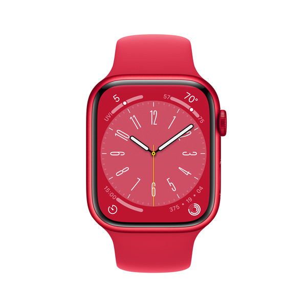 Apple Watch Series 8 GPS, 45mm aluminiumboett (PRODUCT)RED, Sport Band