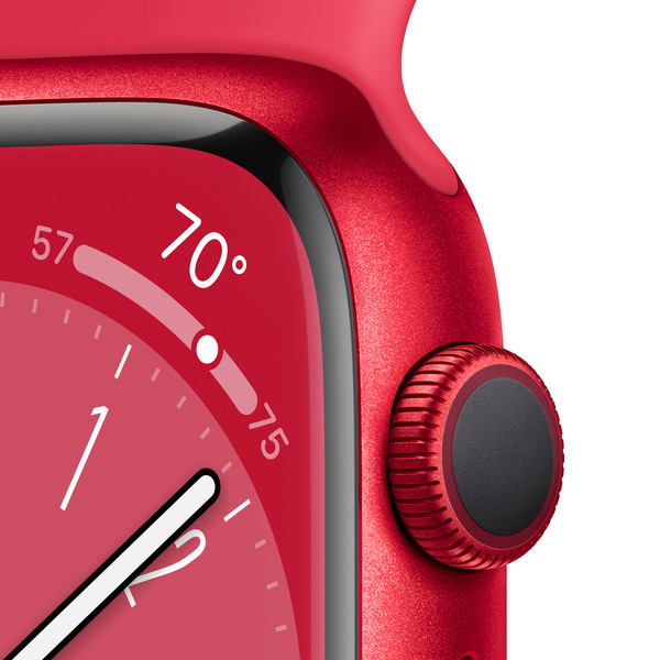 Apple Watch Series 8 GPS, 45mm aluminiumboett (PRODUCT)RED, Sport Band