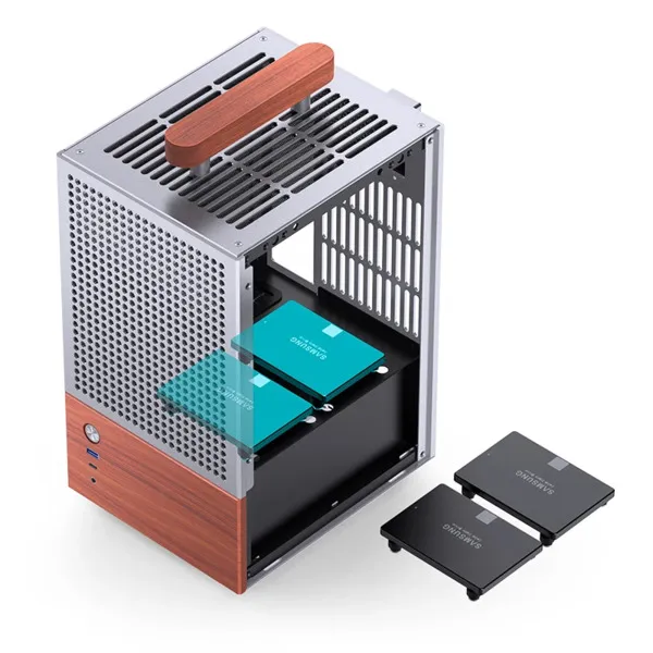 Jonsbo T6 Tempered Glass, Wood -Mini-ITX -kotelo, Harmaa