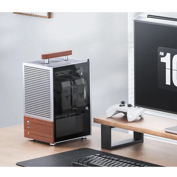 Jonsbo T6 Tempered Glass, Wood -Mini-ITX -kotelo, Harmaa
