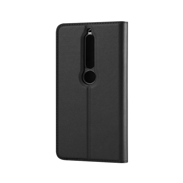 WAVE Book case kotelo RFID -suojauksella. Metalli-musta t&auml;sm&auml;istuva kotelo Nokia 6 2018. Kelkka l&auml;pin&auml;kyv&auml;. Kirjamalli. Paikat my&ouml;s maksukorteille. Materiaali l