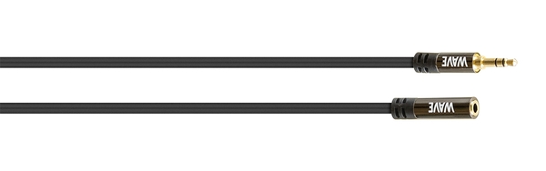 Wave 3,5mm jatkojohto kullatuilla liittimill&auml;, 0,5m, Musta