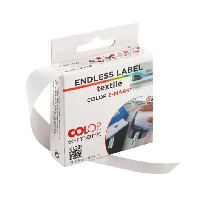COLOP e-mark &auml;ndl&ouml;sa etiketter textil - 15 mm x 8 m