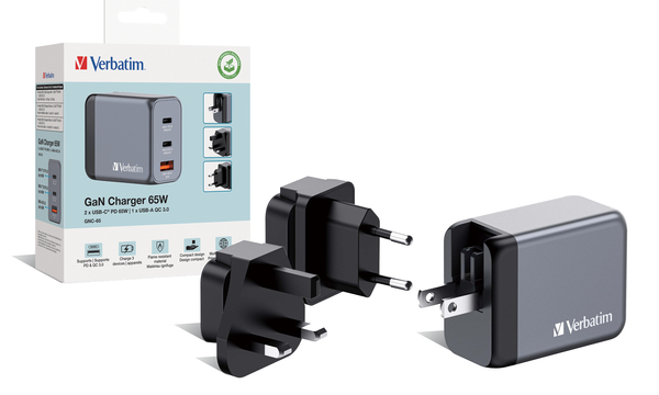 Verbatim GNC-65 GaN Charger 3-Port, 65W, USB-A/USB-C -virtal&auml;hde